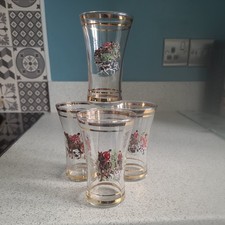 Vintage Set X4 Hunting Scene Spirit/whiskey Glasses Gold Rim Horse-Fox-hounds