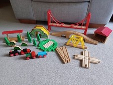 wooden train set- mix including Brio, bigjigs, bridge, accessories, turntable