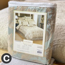 Luxury Single Duvet Cover Woven Jacquard Carrington Duck Egg Linen Floral