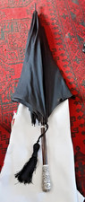 Victorian antique REFURBISHED black material umbrella parasol VGC