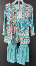 Pete & Lucy Girl's 3T Boutique Pants Set Outfit Leggings Teal Owls Theme NEW