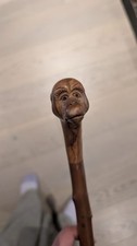 Vintage Hand-Carved Wood Walking Stick Cane with Monkey Head Handle.