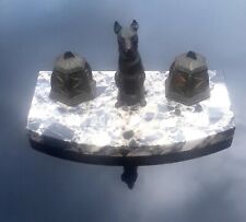 Antique French Jamar Double Cold painted Spelter Marble Inkwell With a Dog