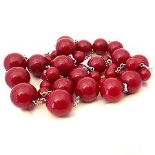 Long Red Plastic Bead Necklace Lagenlook Statement Jewellery to Layer 
