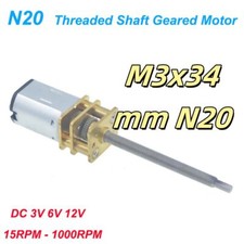 M3x34mm N20 Micro DC Reduction Geared Motor 3V 6V 12V 15-1000RPM Threaded Shaft