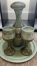 Mid century Rye pottery wine decanter and goblets. Great condition. 