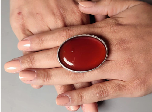 Carnelian ring silver - silver,, large