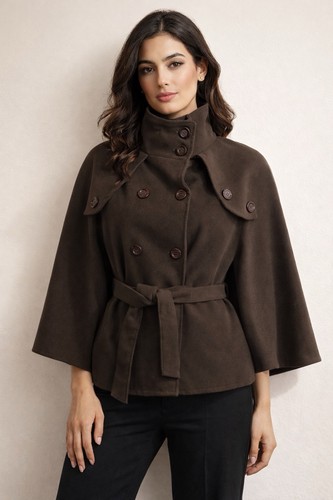 Wool cape jacket brown olive - cape,