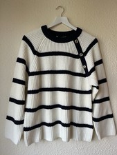 New Ex TU Ivory & Navy Chunky Knit Striped Jumper Sizes 8-24