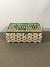 Vintage Wicker Straw Rattan Sewing Box Basket Storage Box