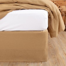 BEIGE BURLAP 100% COTTON BEDSKIRT : BROWN NATURAL COTTON FRINGED RUFFLE SKIRT