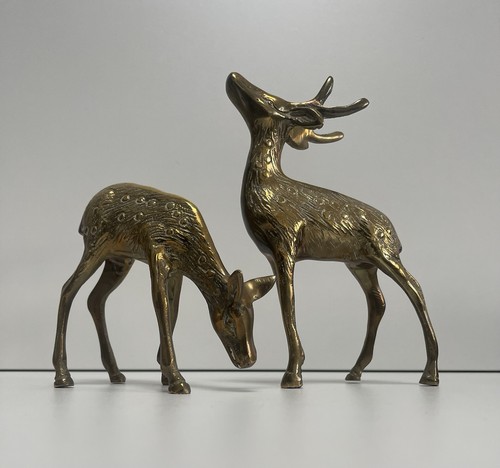 Vintage brass deer pair stag - deer,