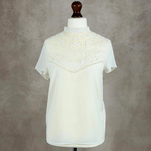 Cream lace high - lace, neck