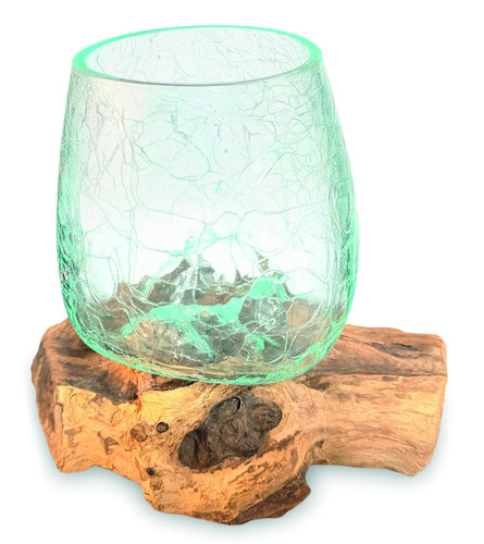 Crackle glass bowl teak - crackle,