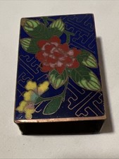 Cloisonne Match Box Cover Copper Enamel Blue Yellow Red Floral Design