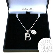 Sterling Silver Letter Necklace with Engraving & CZ Gems for Women or Girls
