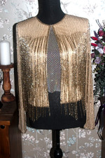 BNWT BIBA GOLD FRINGED BEADED EMBELLISHED TULLE EVENING JACKET UK 14 42 US10 ASO