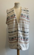 Minister Fair Isle Knitted Waistcoat UK Size 14/16 Ivory Floral Vintage