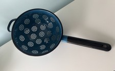 Vintage Polish Blue Enamel Colander Strainer Home Decor Decorative Enamelware