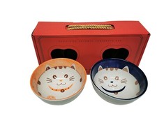 Fortune Cat Japanese Chinese Style Rice Bowl Gift Set of 2