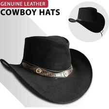100% Real Leather Cowboy Hat Mens Black Western Hat Vintage Cowboy Hat Women