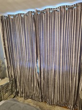 PAIR OF KYLIE MINOGUE HEAVY QUALITY ILIANA VELVET CURTAINS SILVER 66' X 90'