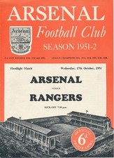 Arsenal v Glasgow Rangers (Friendly) 1951/1952 - Football Programme