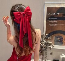 Red Women Large Bow Ribbon Barrettes Steel Hairpin Satin Hair Clip Hair