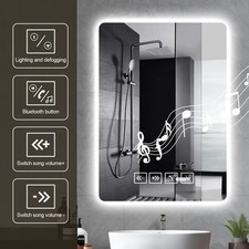 Bluetooth Bathroom Mirror with LED Lights Wall Mounted Demister Touch Sensor