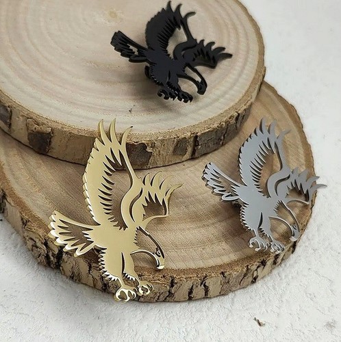 Stainless steel eagle brooch - steel,