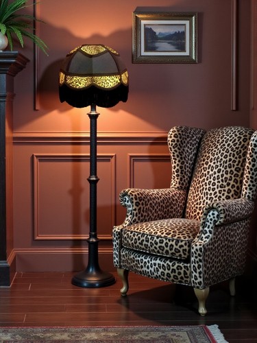Black leopard print fabric - &,