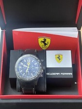 FERRARI FE-07-GUNFC Watch Scuderia Chronograph 45mm Black Dial Leather Belt Mens