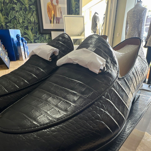 Men black leather - men's, croc