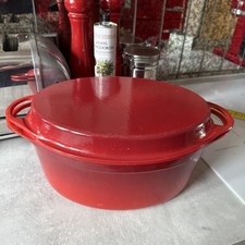 Vintage Le Creuset  Les Cousances Cast Iron Dutch Oven & Grill Pan Lid Ombre Red