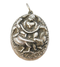 Victorian Anglo-Indian Sterling Silver Mythical Locket Pendant Antique c1880