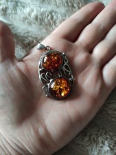 Sterling Silver Large Ornate Amber Pendant.