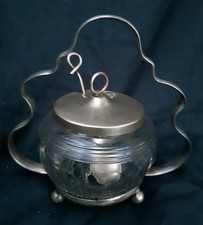 Vintage Glass and Silver-plated Sugar Bowl or Jam Pot with Spoon & Lid