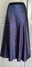 Monsoon Blue/Purple/Black Elastic Waist Animal Print Flared Maxi Skirt XL 20-22