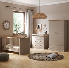 Little Acorns Sophia 3 Piece Nursery Room Set Grey + Oak Wardrobe Cotbed Dresser