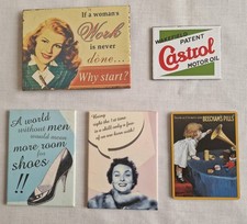 Vintage Style Retro Tin Magnet Set - 5 x Assorted Advertising Signs and Sayings