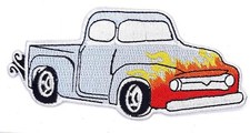 Blue Pickup truck Hot Rod Iron On Sew On Embroidered Patch 4 1/2"X 2"