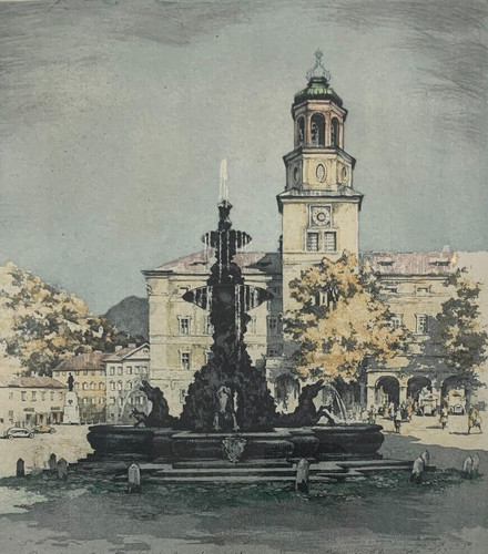 Antique etching salzburg hand - antique,
