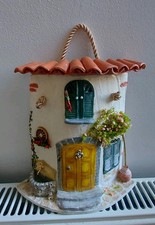 Vintage Hand Crafted Ceramic Roof tile Art  Wall Decor 3D Sculpture Miniatures