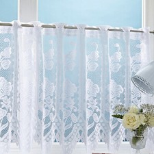 Floral Flowers White Quality Cheap Lace Cafe Net Curtain - SOLD BY THE METRE