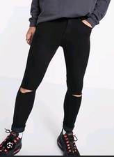 Mens Asos Don't Think Twice w32 l32 black skinny rip knee jeans