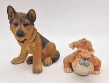 2 x Resin Dog Ornaments Figurines German Shepherd & British Bulldog