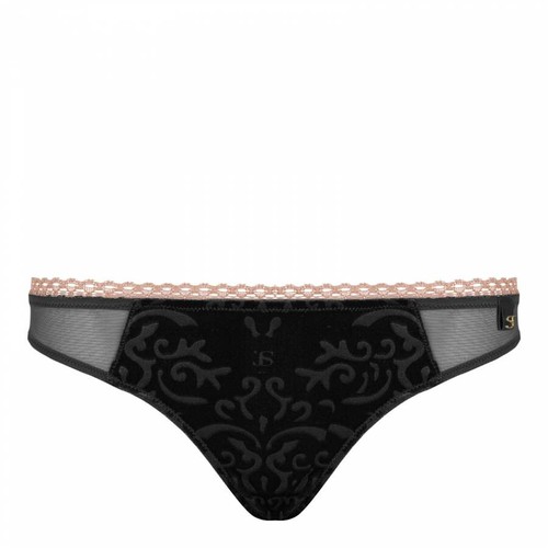 Ladies black velvet thong - black,