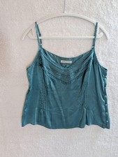 Laura Ashley strappy cami vest top teal green satin UK14 romantic feminine Y2K