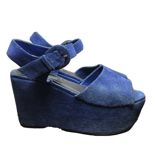 Blue suede flatforms - blue, deena