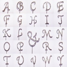 DIAMANTE CAKE PICK TOPPER Crystal Toppers Letters Wedding Names A-Z & 0-9